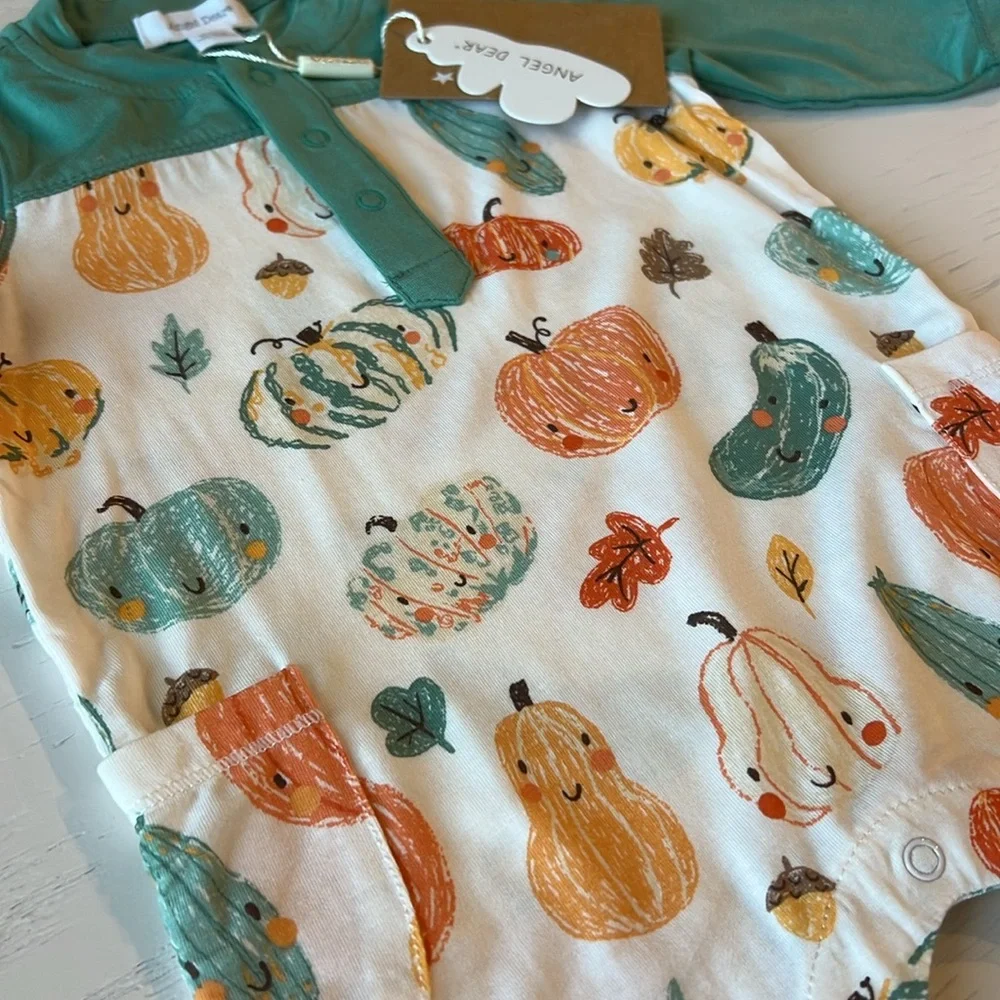 🎃 Angel Dear L/S Bamboo Romper Crayon Pumpkins 18-24 months
